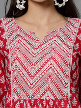 Women's Floral Printed Cotton A-Line Kurta-PINKFIZZ